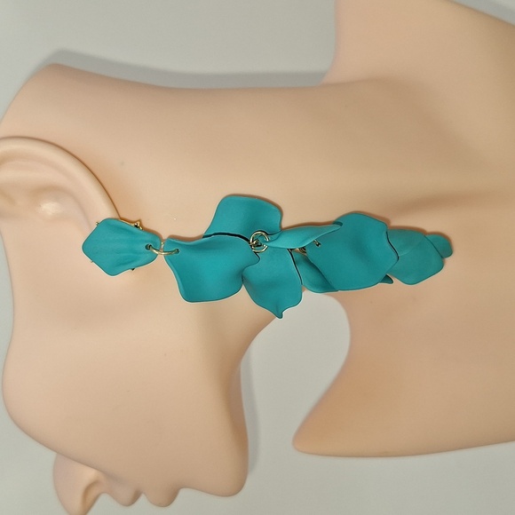 Statement Teal Petal Drop Earrings - Picture 1 of 3